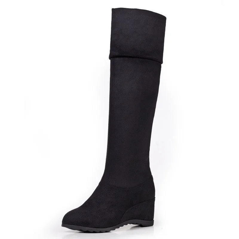 Elastic Velvet Over-Knee Wedge Increased High Boots