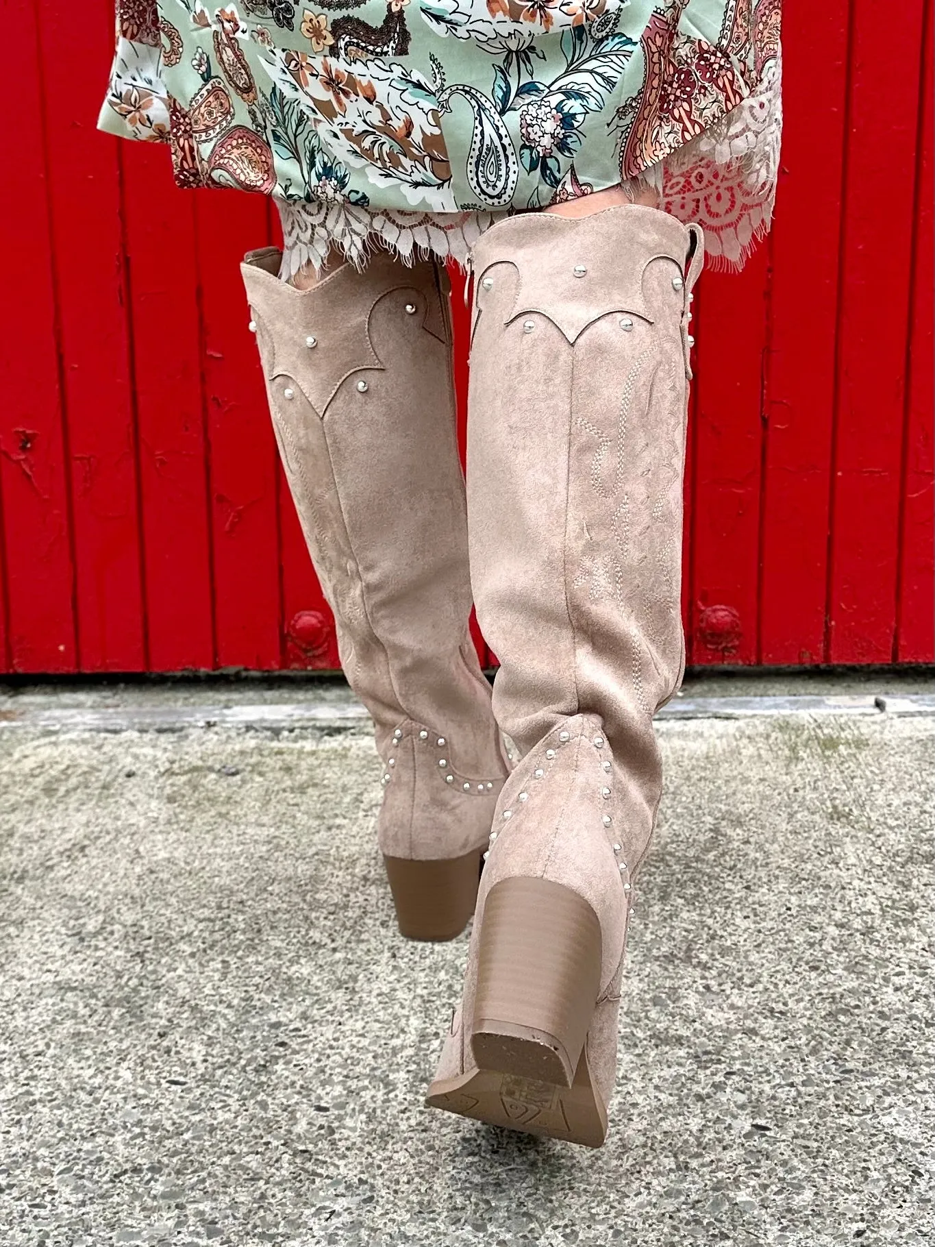 Embellished western knee high boots