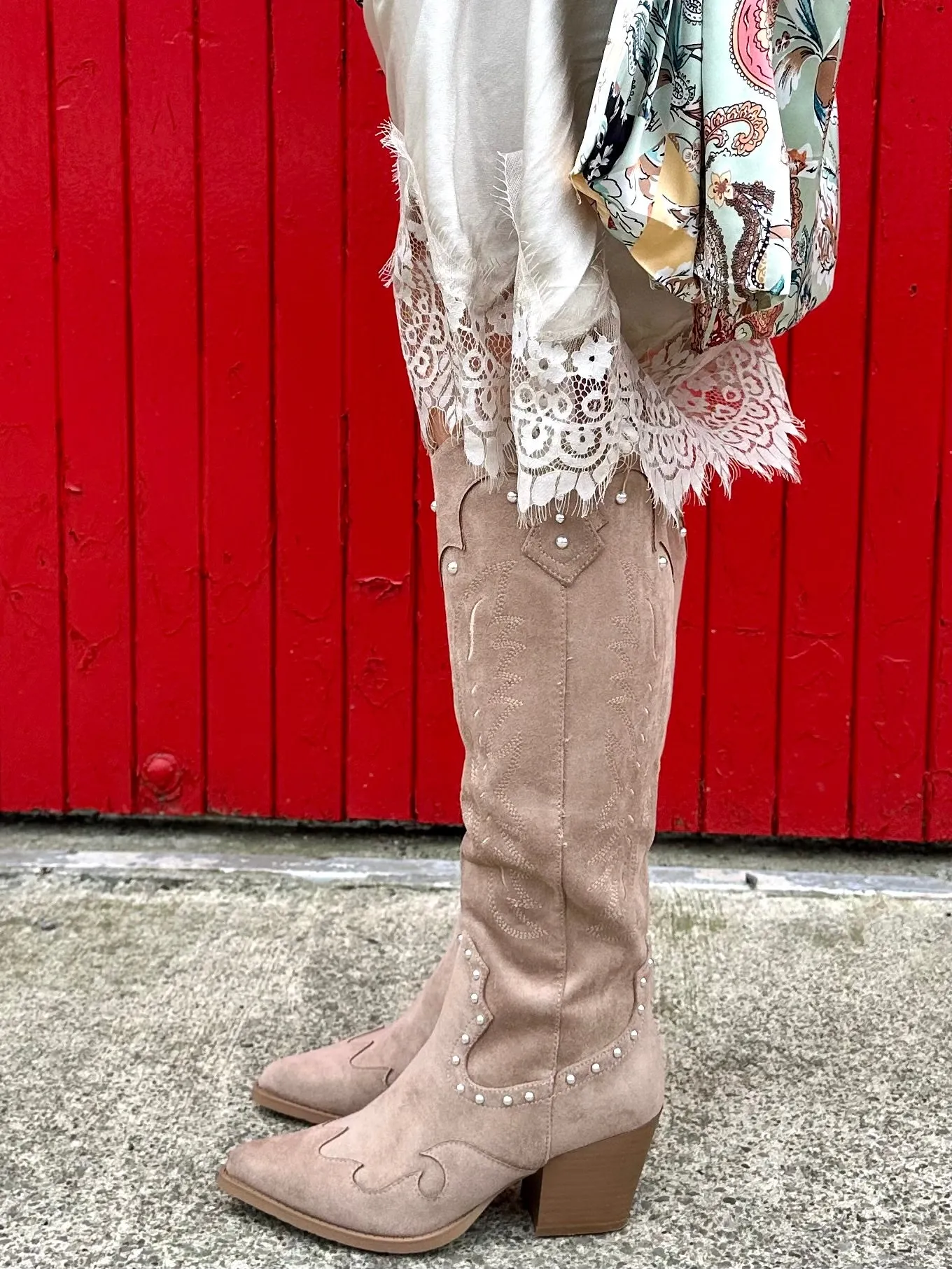 Embellished western knee high boots