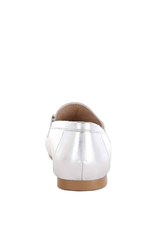 Estafa Horsebit & Studs Silver Metallic Pleather Loafers