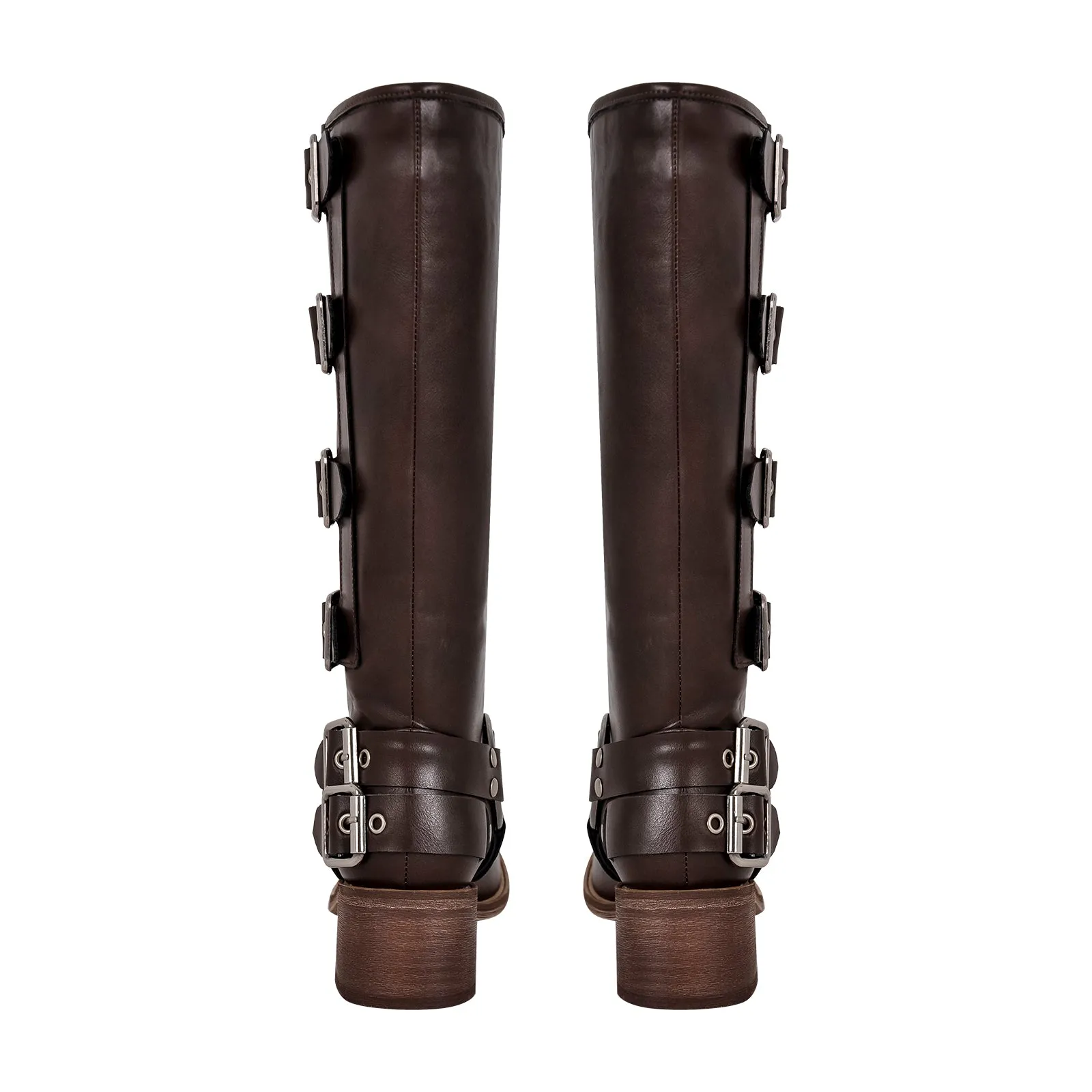 Fashion Buckle Chunky Heel Knee Boots