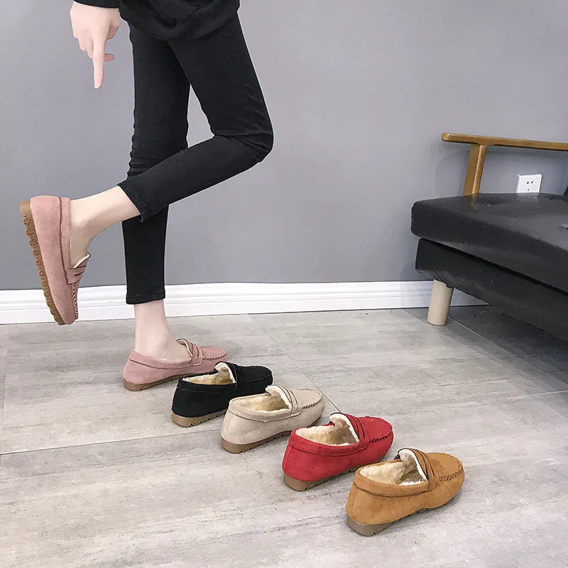 Fashion flat-bottomed beef tendon soft-soled velvet loafers