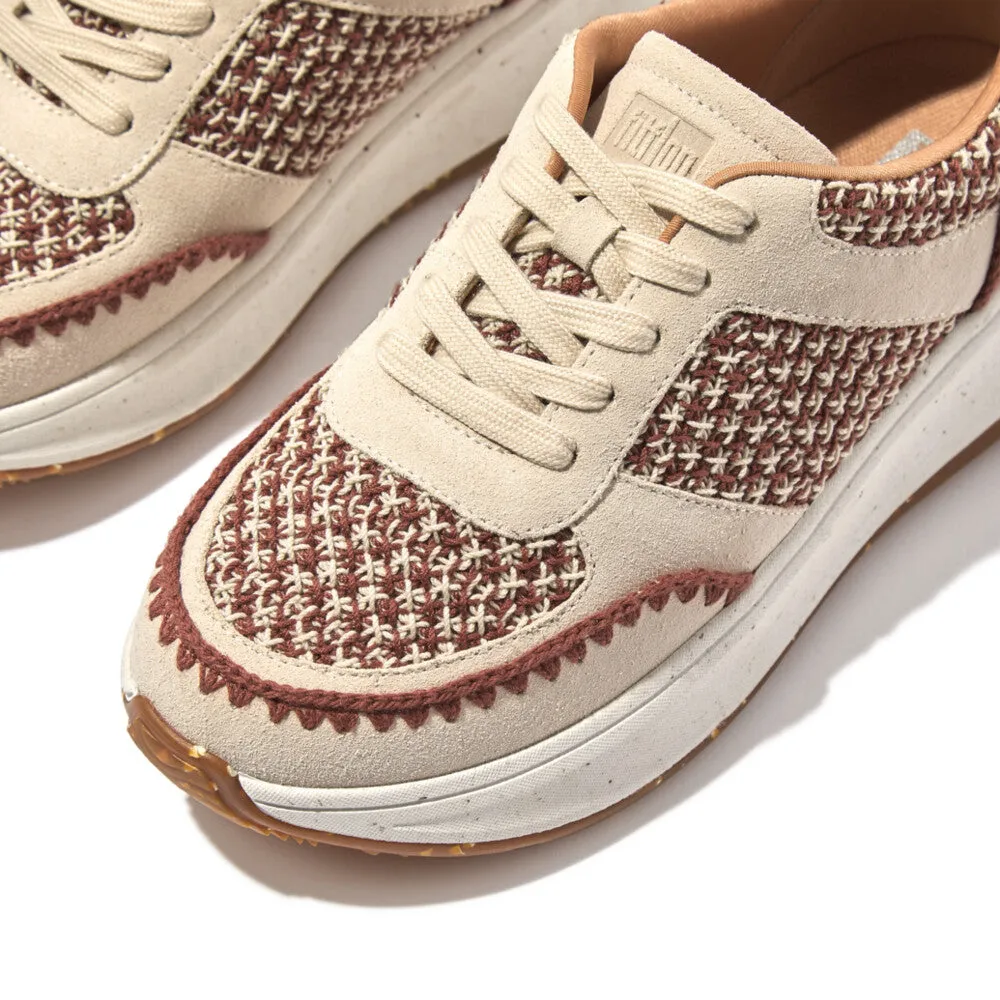FitFlop F-mode e-1 Crochet/Suede Flatform Sneakers Brown