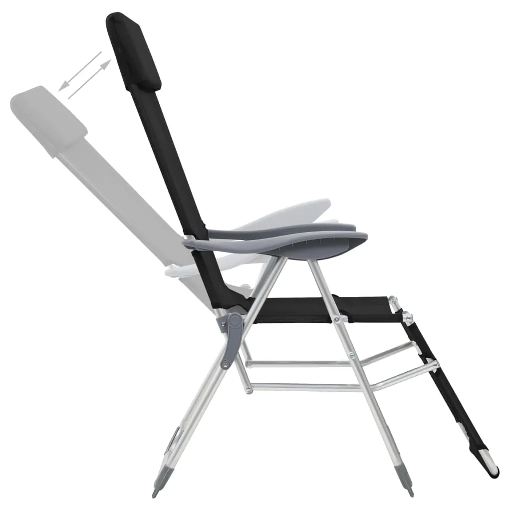 Folding Camping Chairs with Footrests 2 pcs Black Textilene