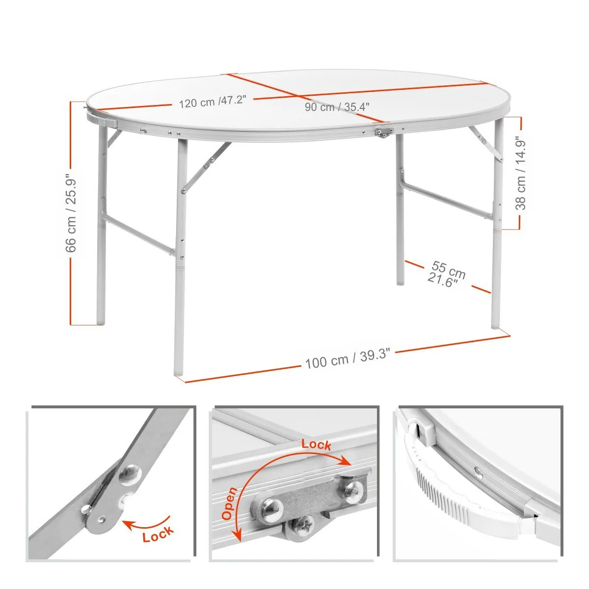 Folding Outdoor Camping Table | Lightweight Aluminum | Adjustable Height | 4 FT Oval | CLEARANCE