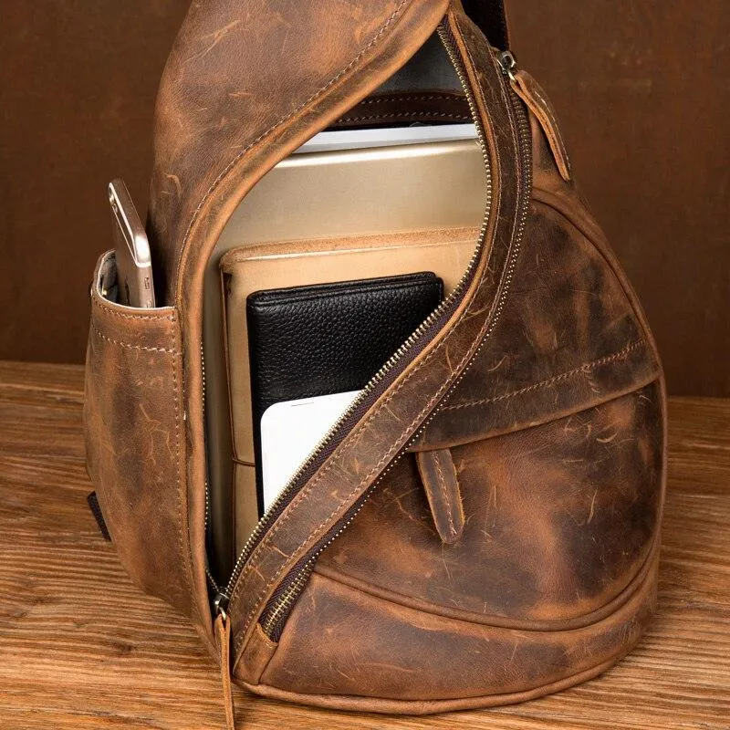 Genuine Leather Vintage Messenger Chest Bag