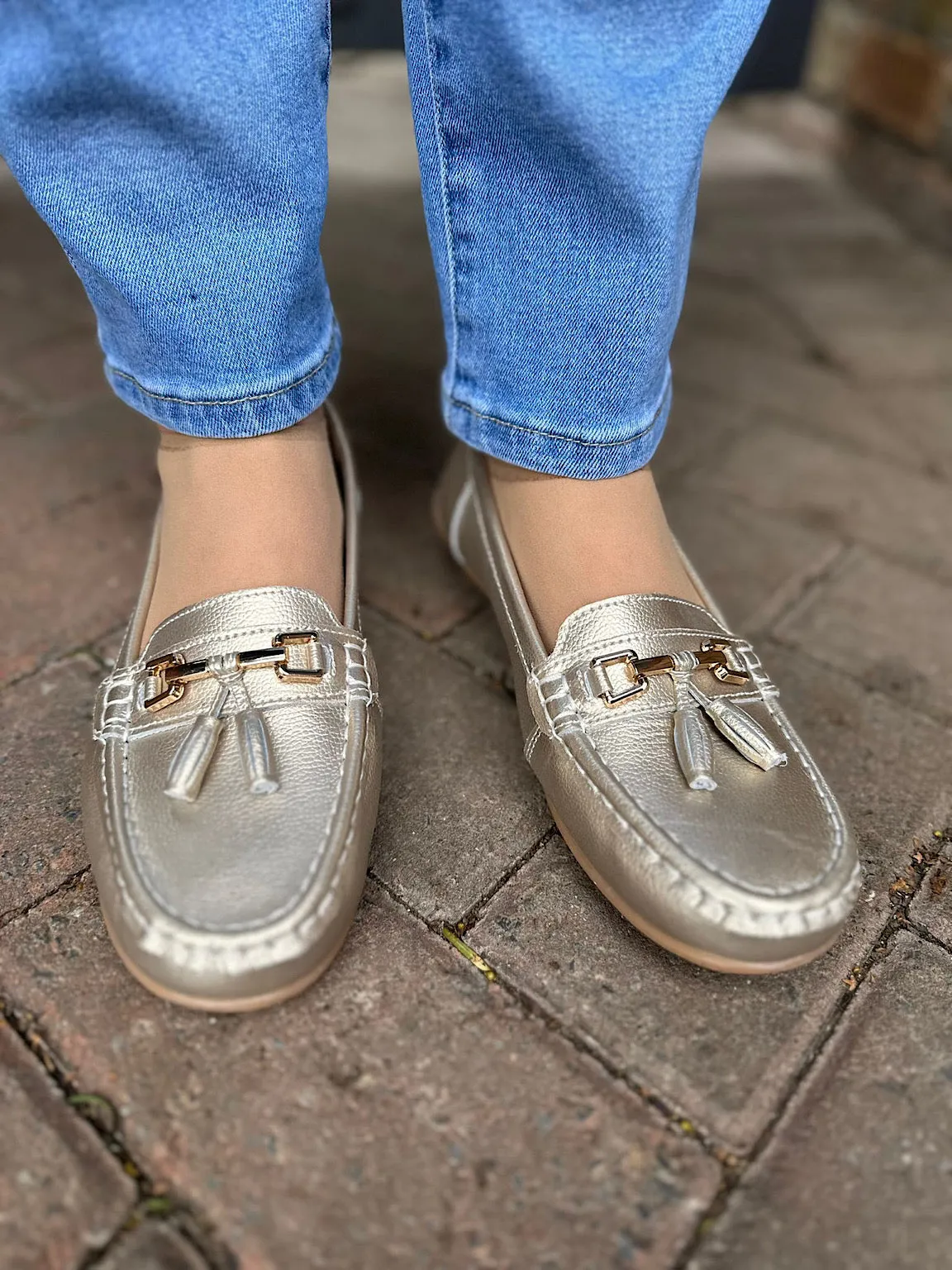 Gold Leather Tassel Loafer
