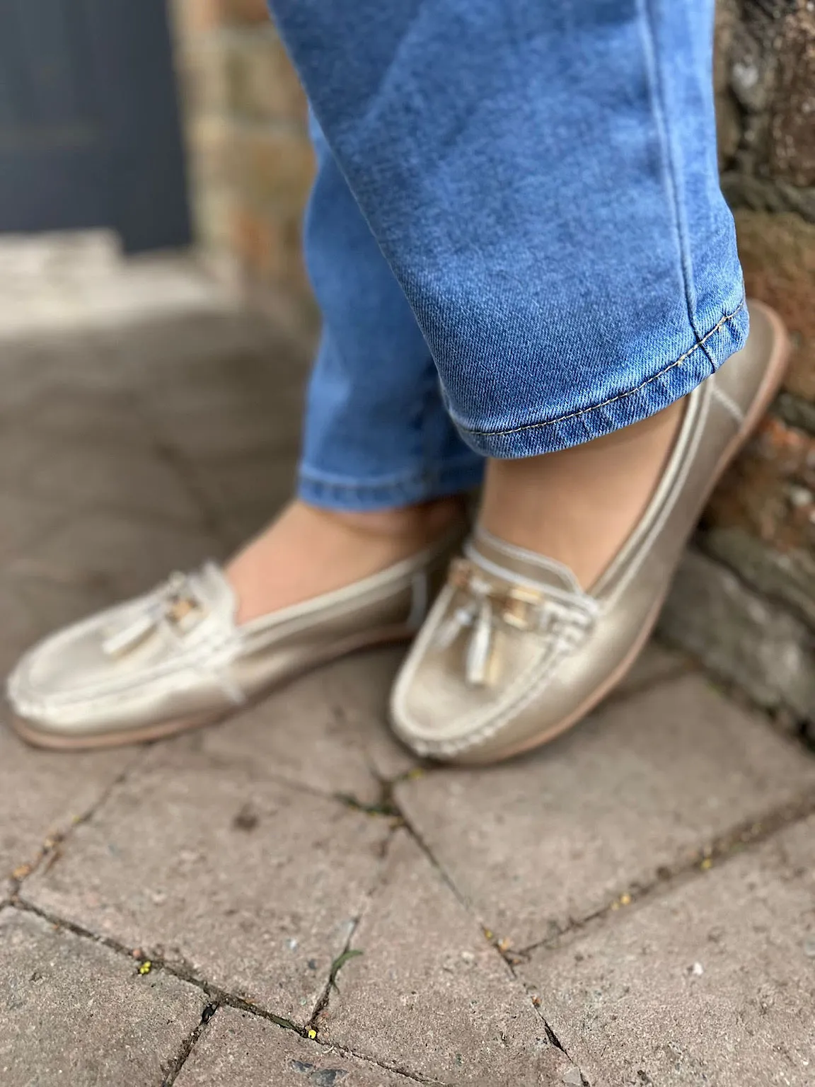 Gold Leather Tassel Loafer