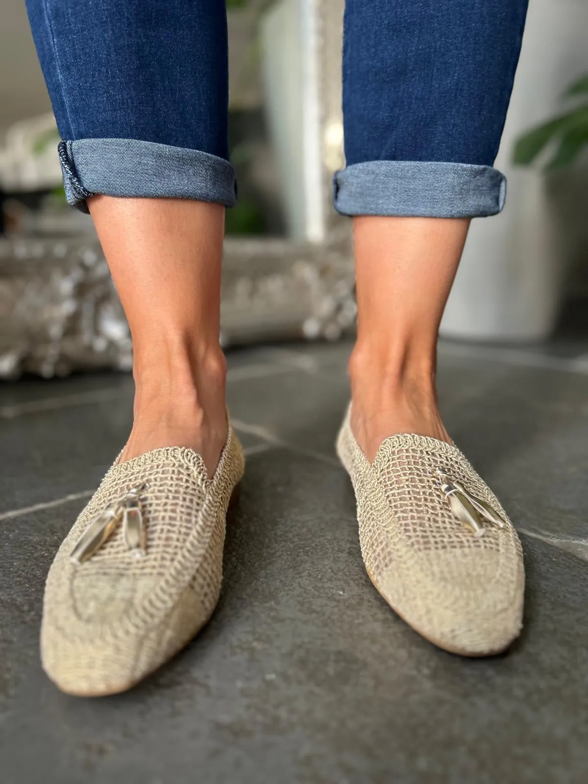 Gold Tassel Weave Loafer