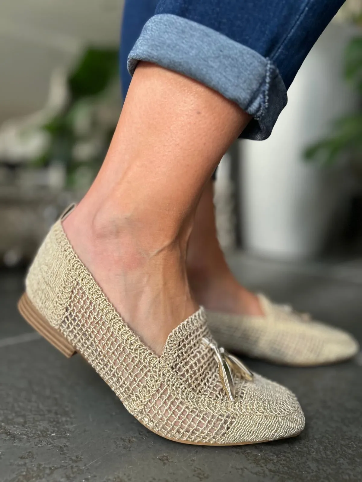 Gold Tassel Weave Loafer