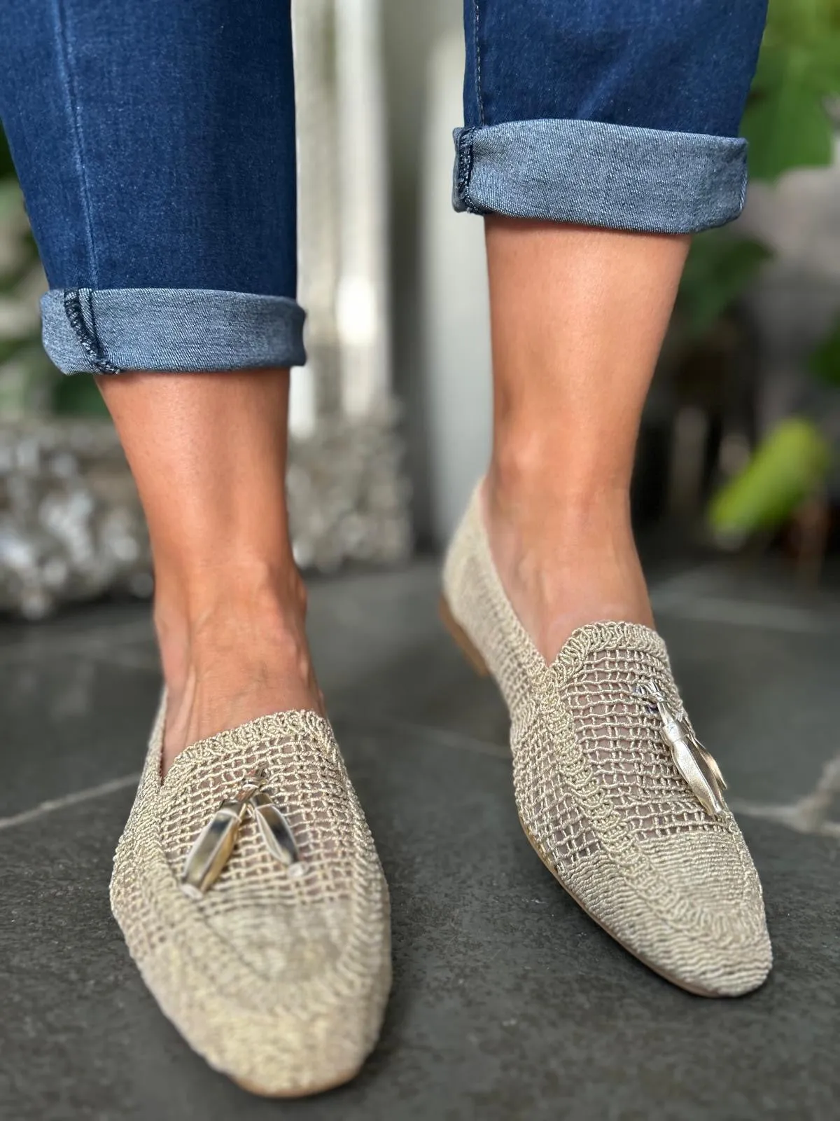 Gold Tassel Weave Loafer