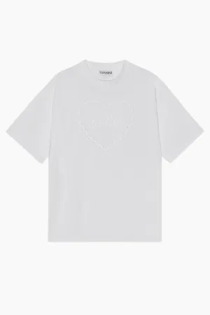 Heavy Cotton Drop Shoulder Heart T-Shirt T4033 - Bright White - GANNI