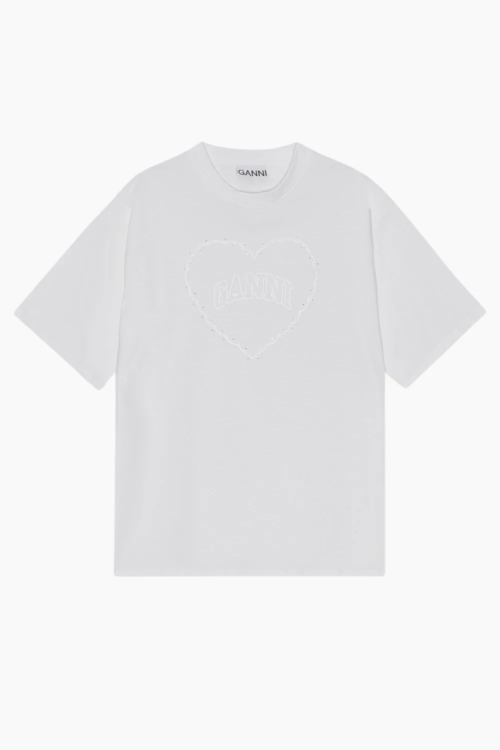 Heavy Cotton Drop Shoulder Heart T-Shirt T4033 - Bright White - GANNI