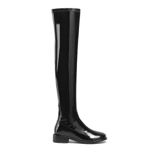 HENCA Patent Leather Flat Knee High Boots