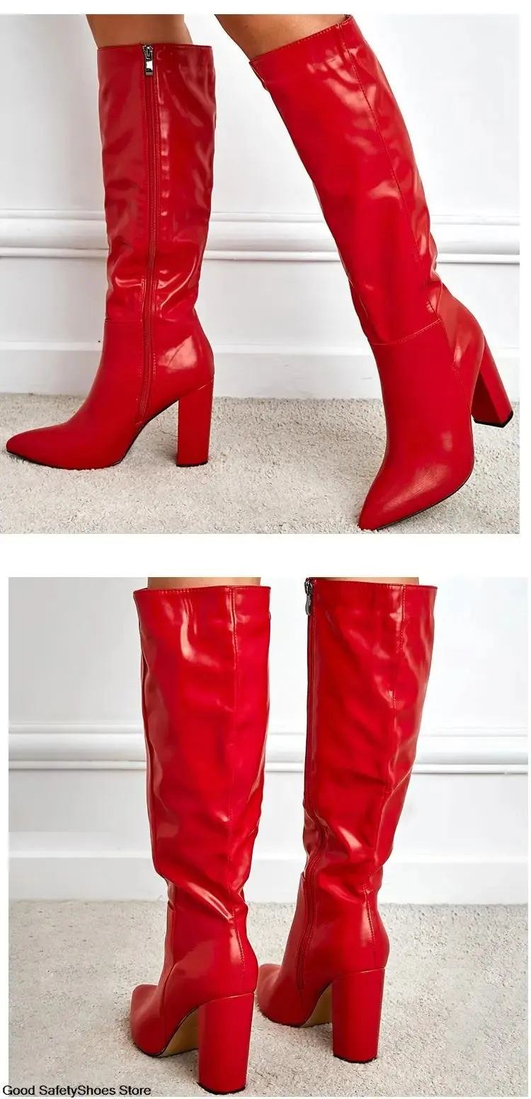 High-Heeled Knee-High Boots