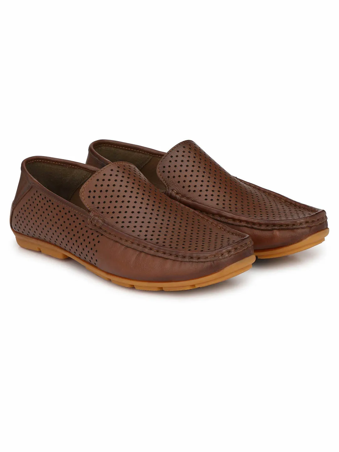 Hitz Men's Tan Leather Moccasins Loafer Shoes