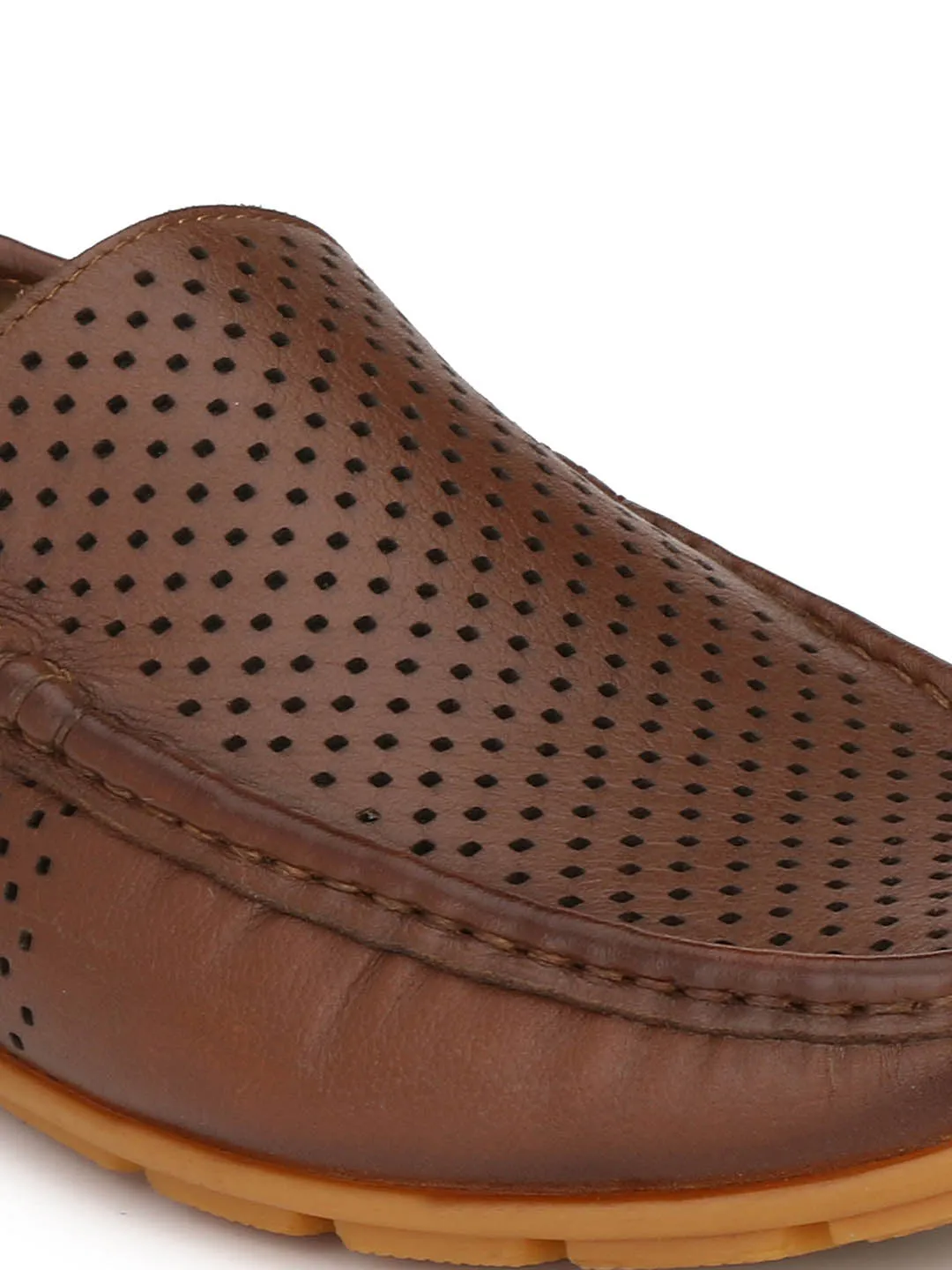 Hitz Men's Tan Leather Moccasins Loafer Shoes