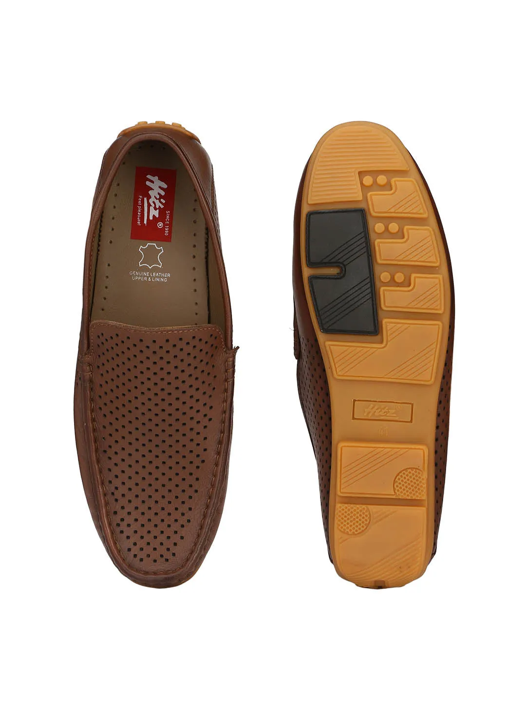 Hitz Men's Tan Leather Moccasins Loafer Shoes