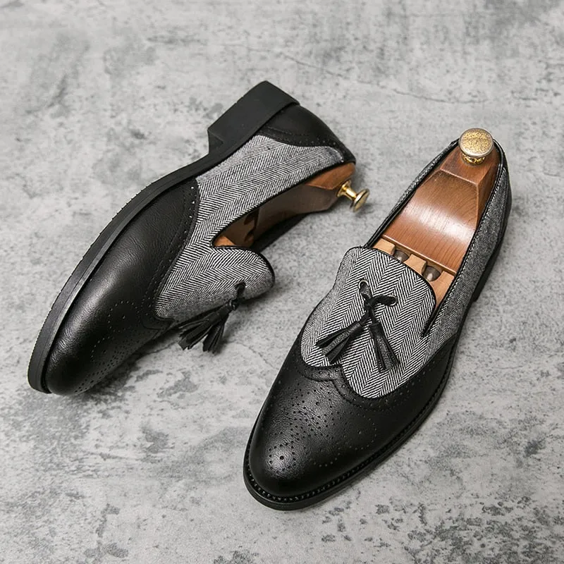 Hnzxzm Luxurious Mens Slip-On Casual Shoes Fashion Tassel Men's Shoes Men Loafers Male Dress Brock Carving Shoes Office Designer Shoes