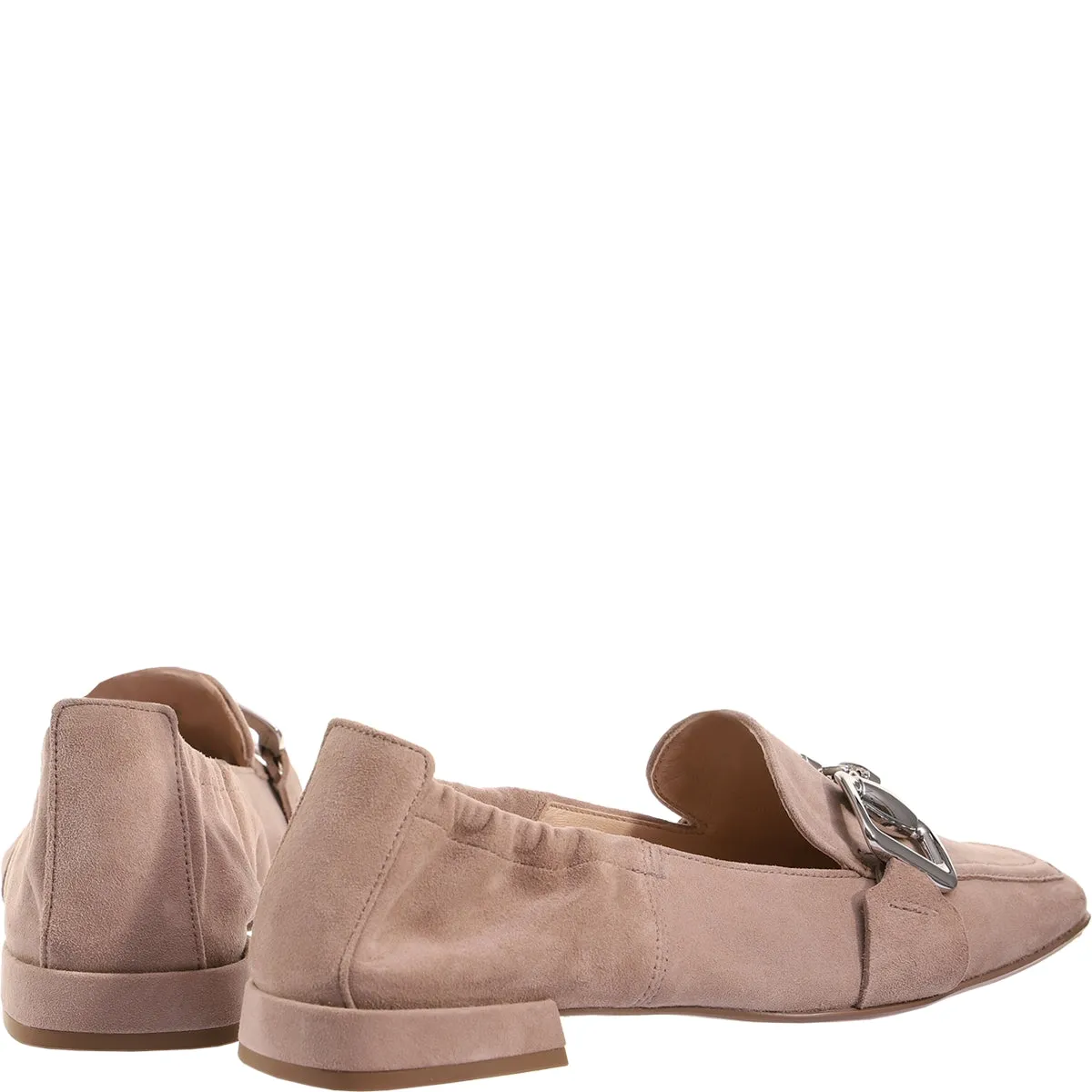 Hogl Taupe Suede Loafer With Silver Metal 7-101732