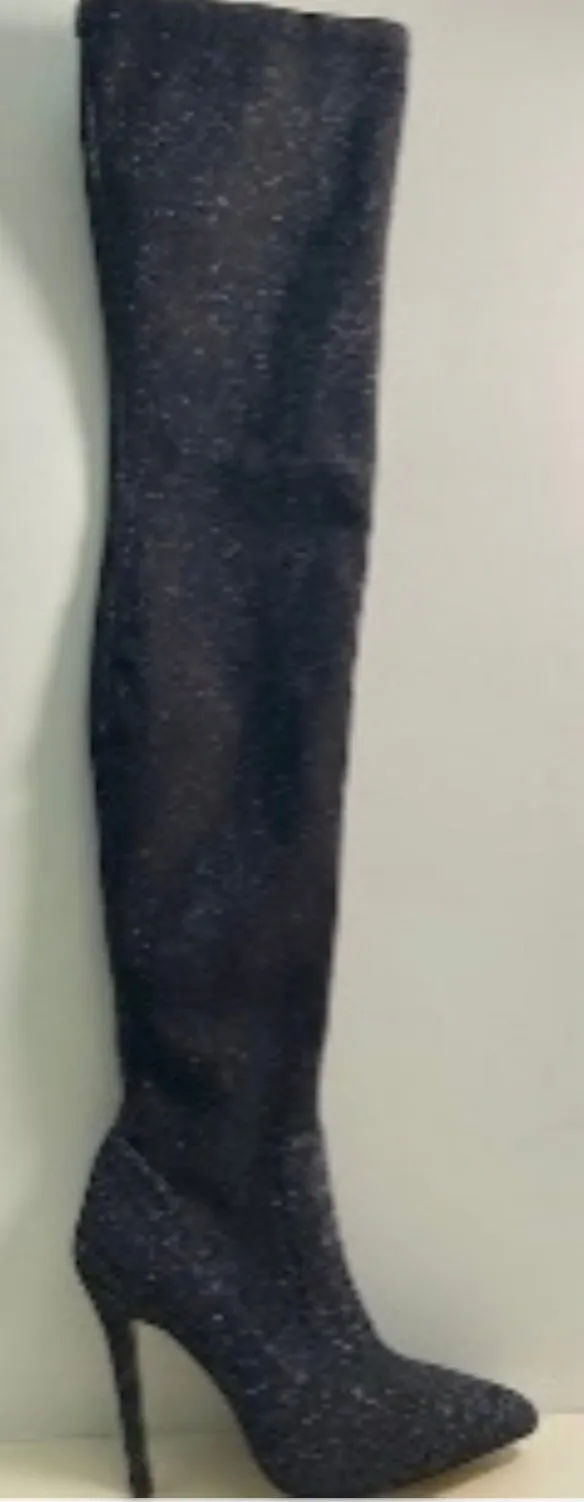 Jenny Shimmer BLACK Sparkly Over the Knee High Boots Booties
