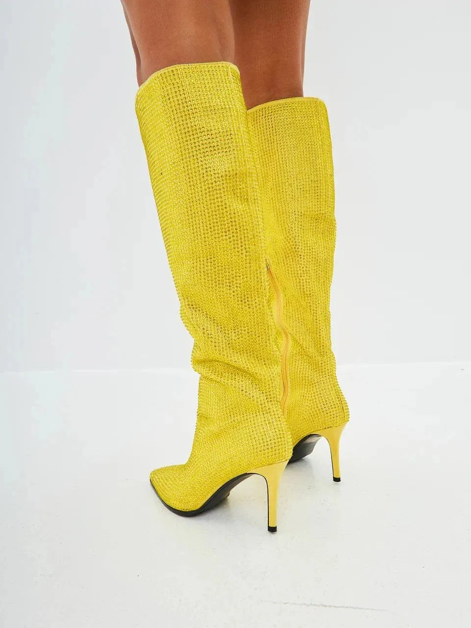 Jewel Stiletto Knee High Boots Mili - Yellow