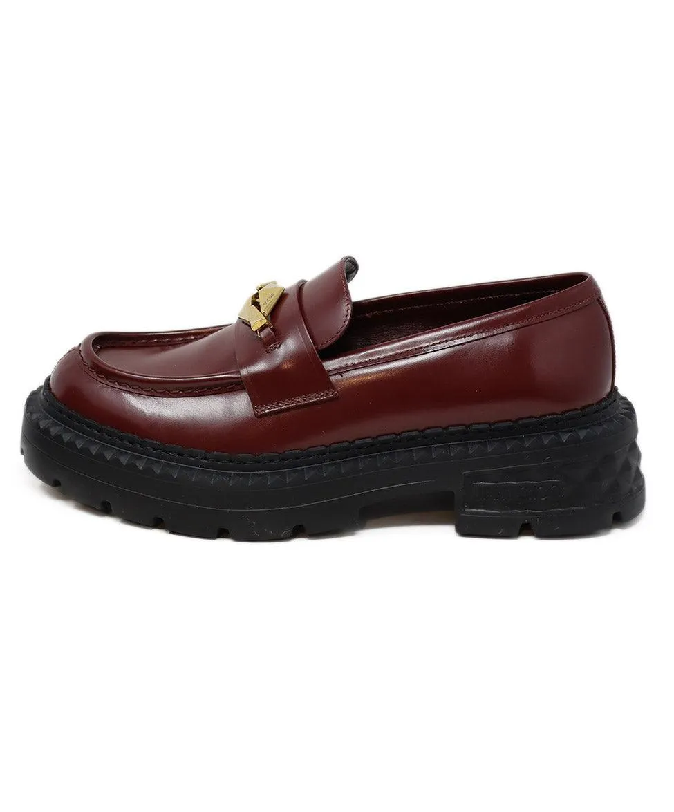 Jimmy Choo Burgundy Leather Platform Loafers sz 9
