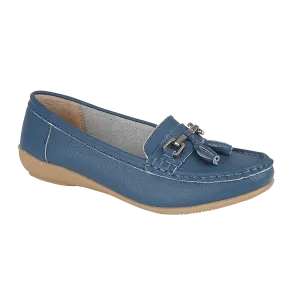 Jo & Joe Nautical Denim Womens Slip On Leather Loafers Moccasin Casual Shoes