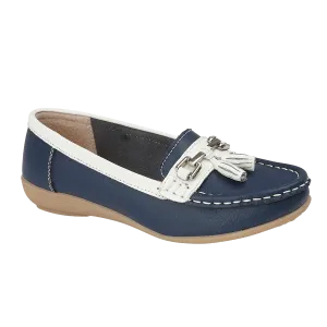 Jo & Joe Seafairer Dk Blue/White Womens Casual Comfort Leather Loafers