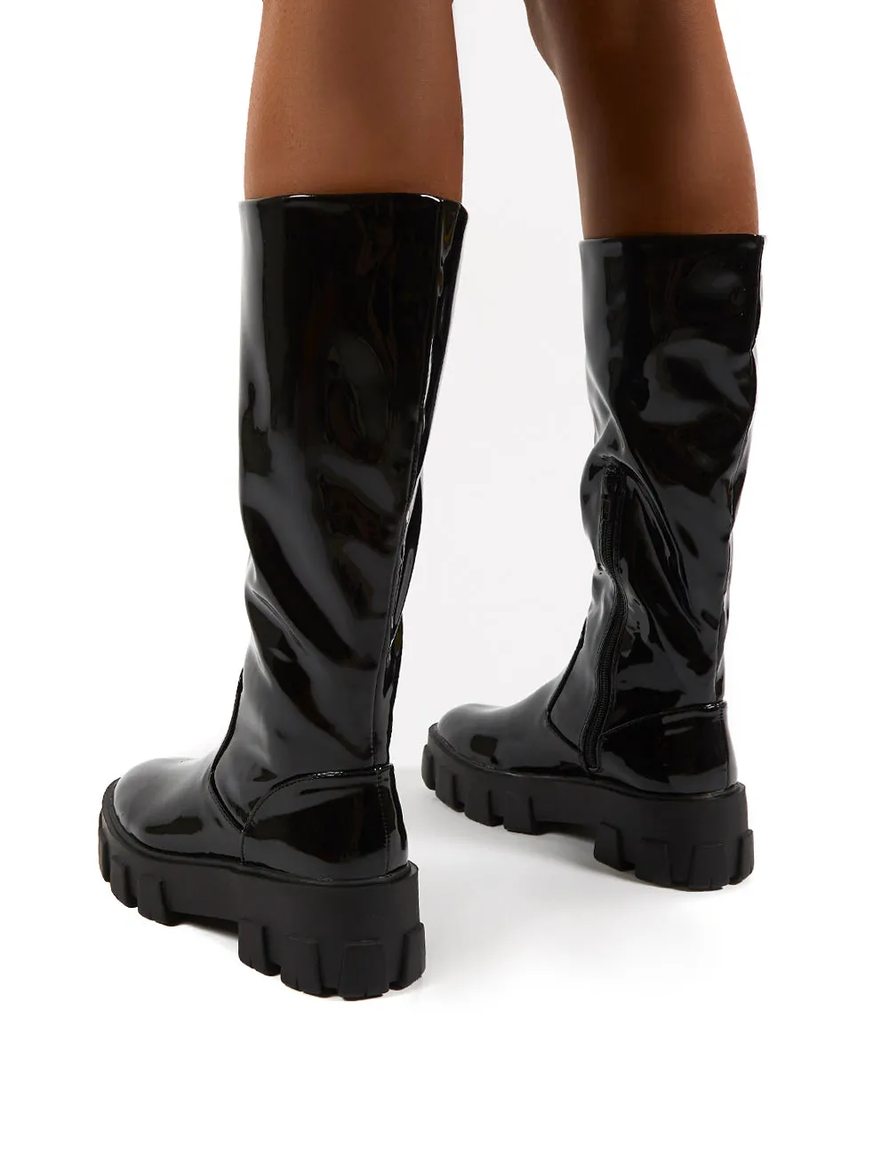 Karma Black Chunky Sole Knee High Boots