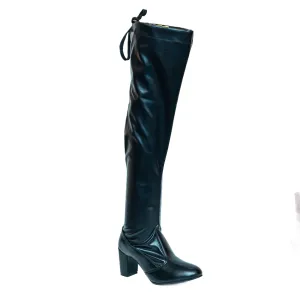 Knee High Leather Boots - Black