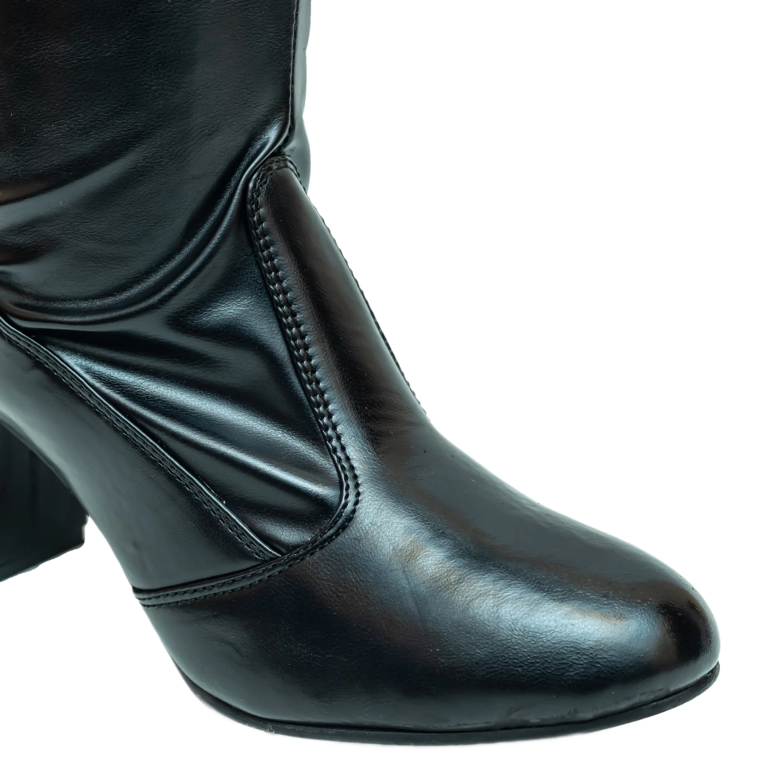 Knee High Leather Boots - Black