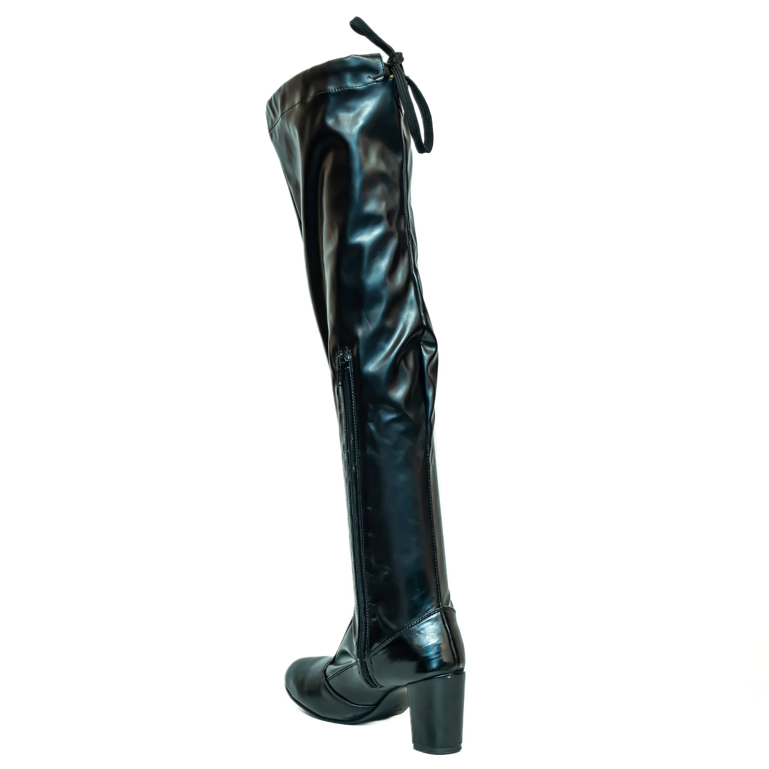 Knee High Leather Boots - Black