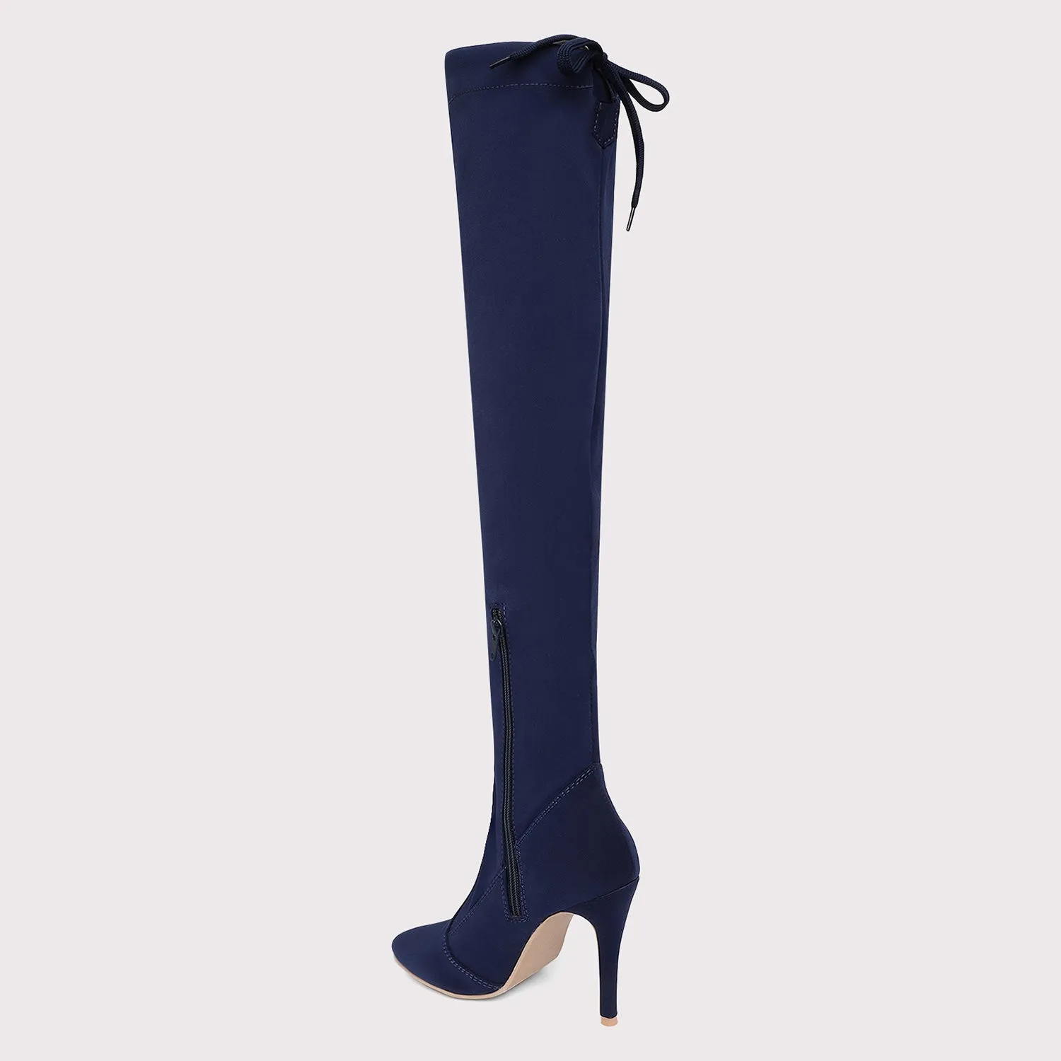 Knee High Stiletto Boots - Navy Blue