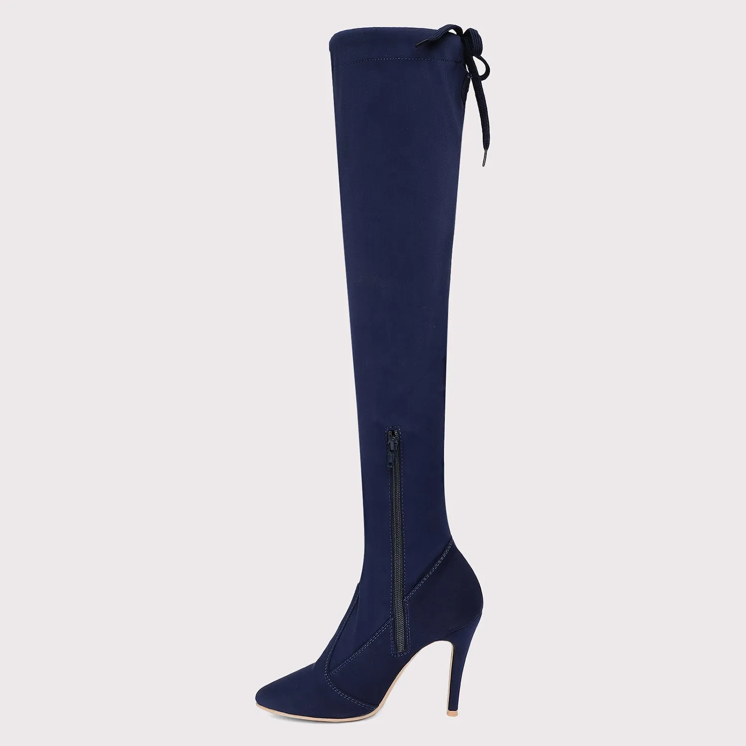 Knee High Stiletto Boots - Navy Blue