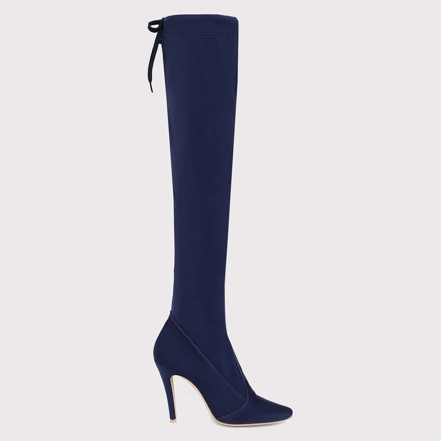 Knee High Stiletto Boots - Navy Blue