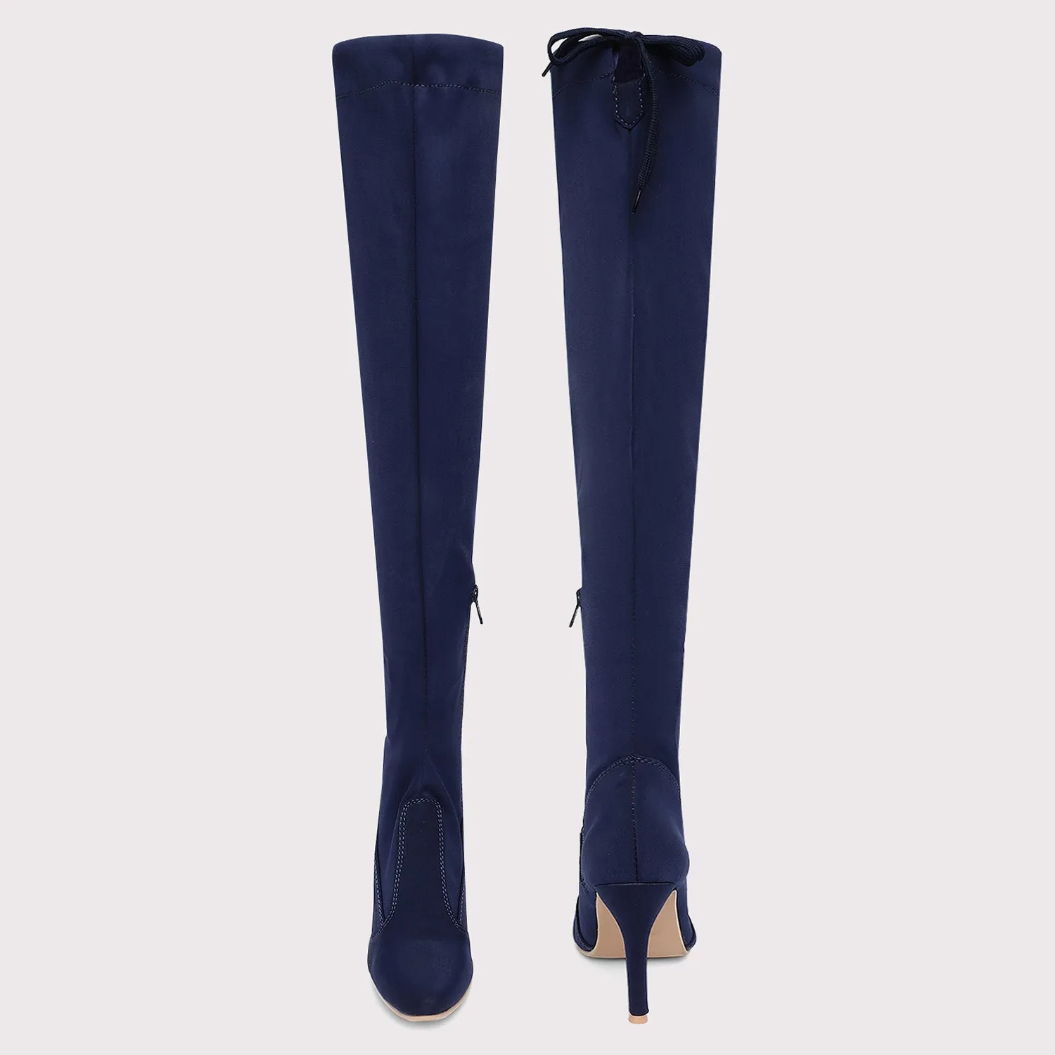 Knee High Stiletto Boots - Navy Blue