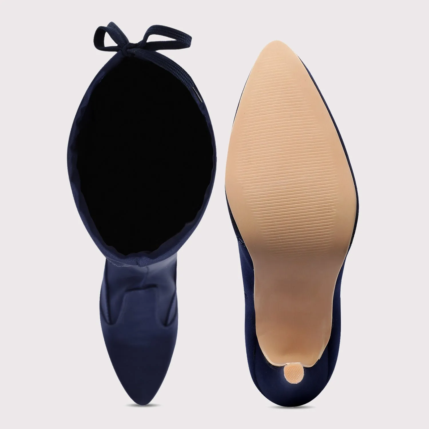 Knee High Stiletto Boots - Navy Blue