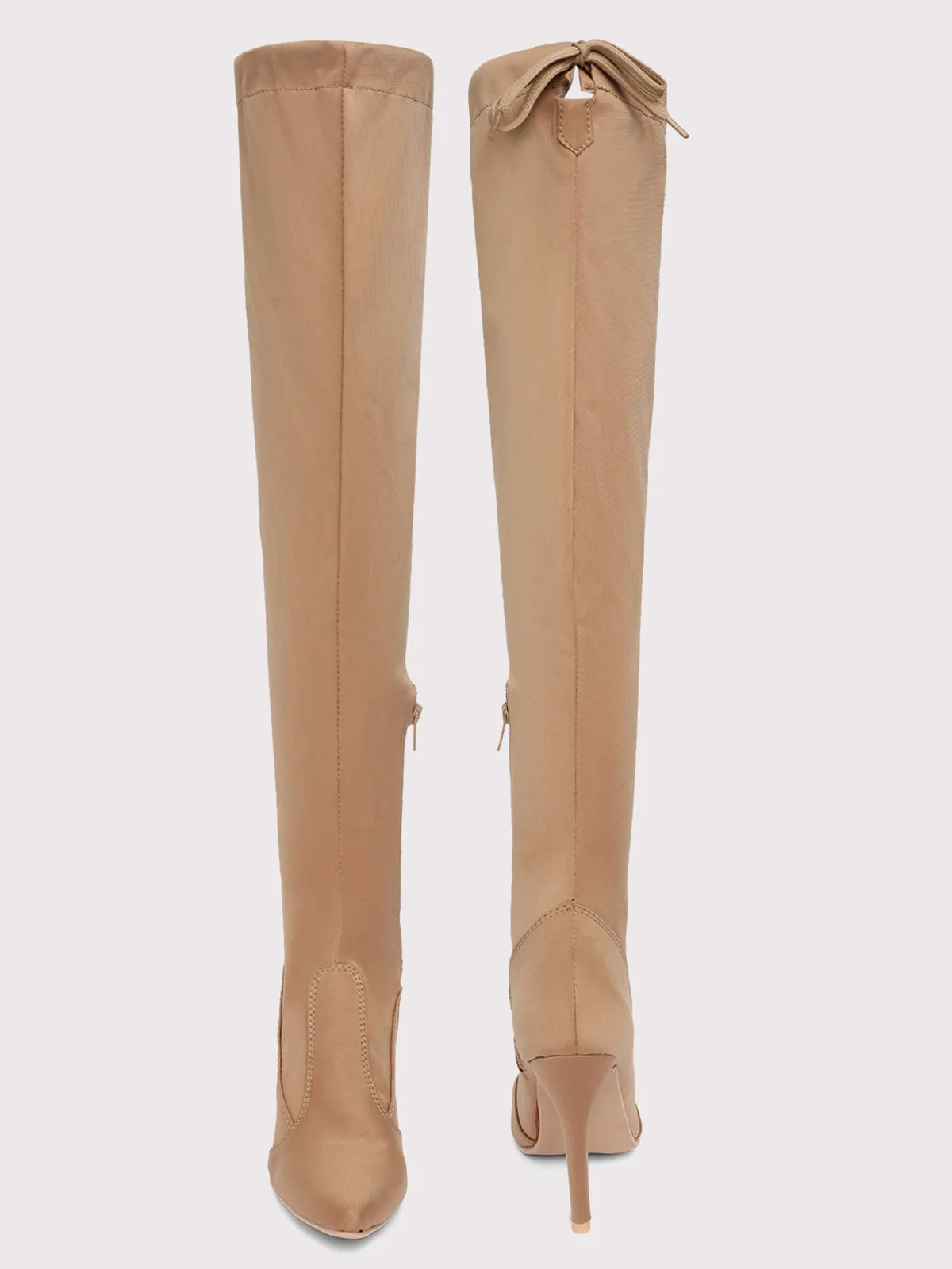 Knee High Stiletto Boots - Tan