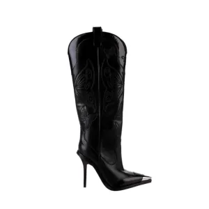 KUHIO Metal Plated Stiletto Heel Knee High Boots
