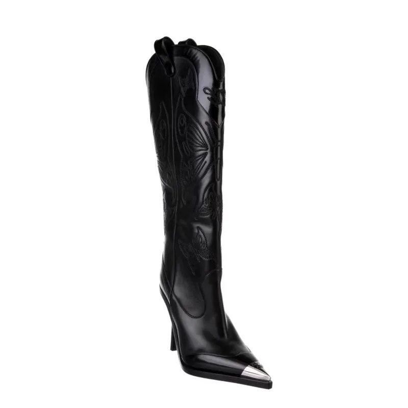 KUHIO Metal Plated Stiletto Heel Knee High Boots