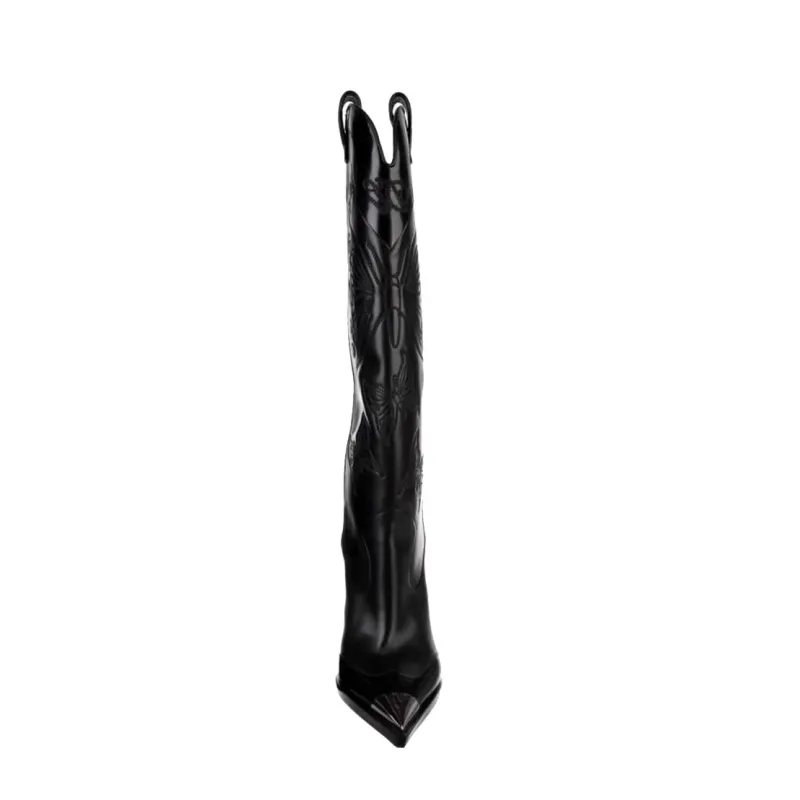 KUHIO Metal Plated Stiletto Heel Knee High Boots
