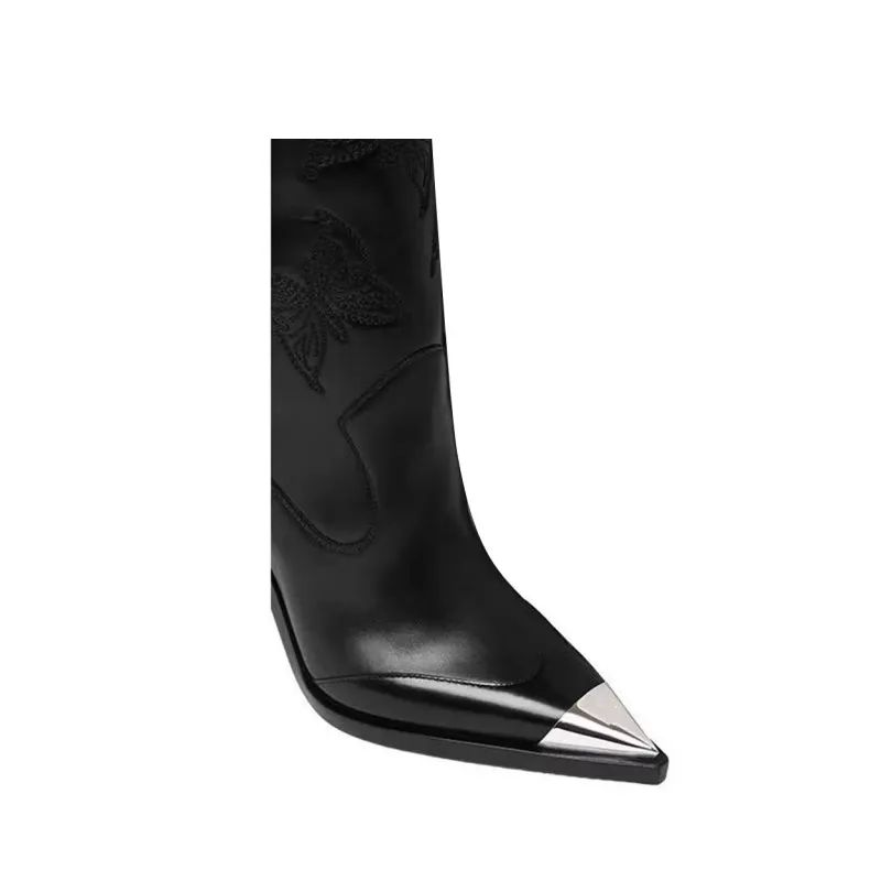 KUHIO Metal Plated Stiletto Heel Knee High Boots
