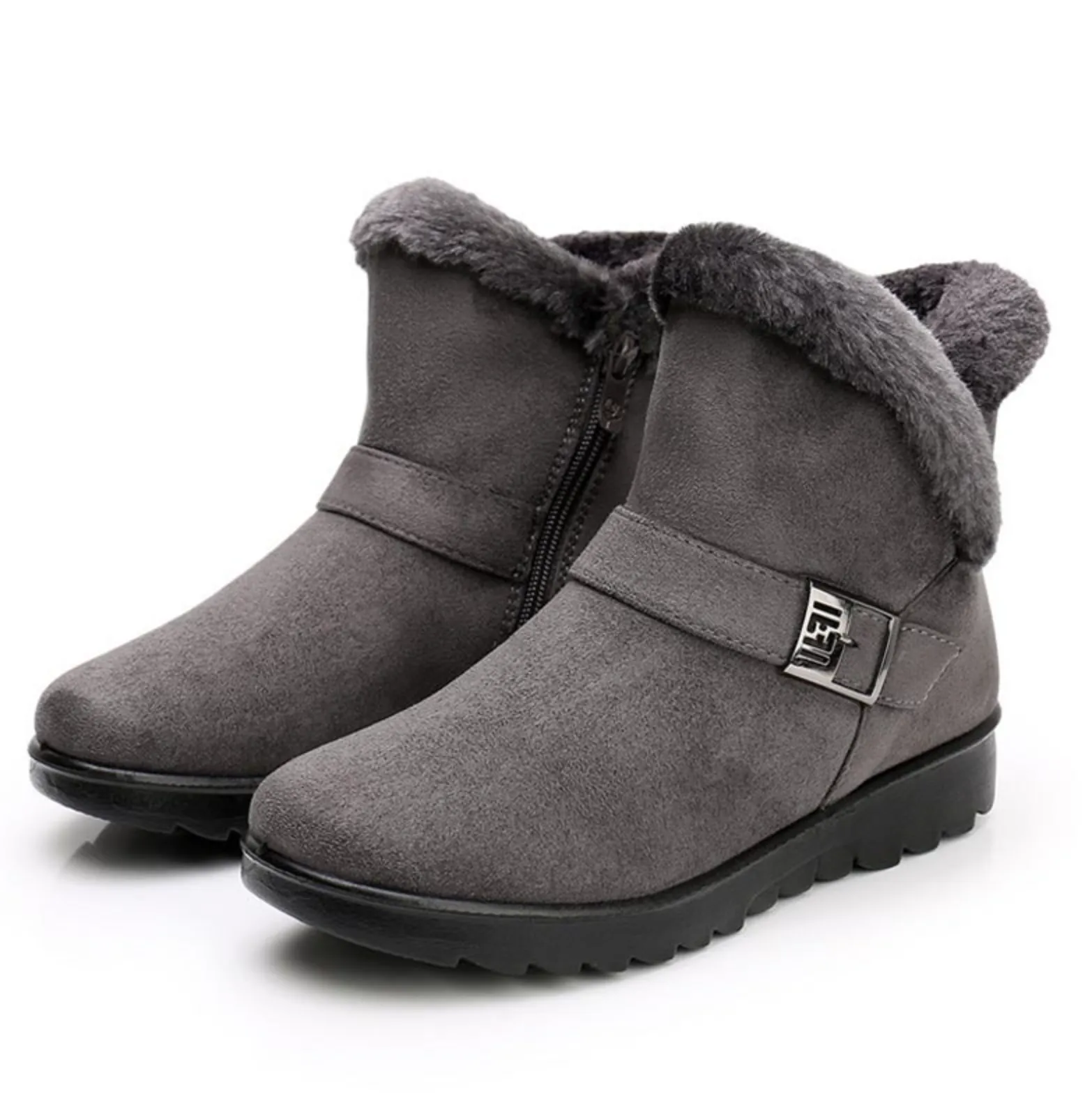 LAURIE™ WARM BUCKLE ZIPPER FUR LINING ANKLE BOOTIES