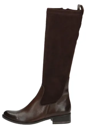 Leather and Stretch Suede Knee High Boots - Dark Brown Comb