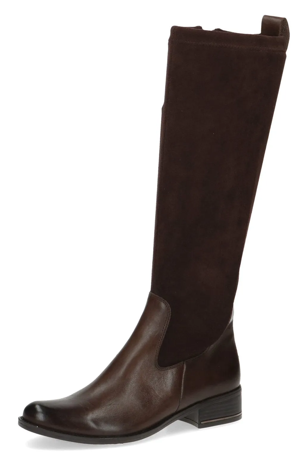 Leather and Stretch Suede Knee High Boots - Dark Brown Comb