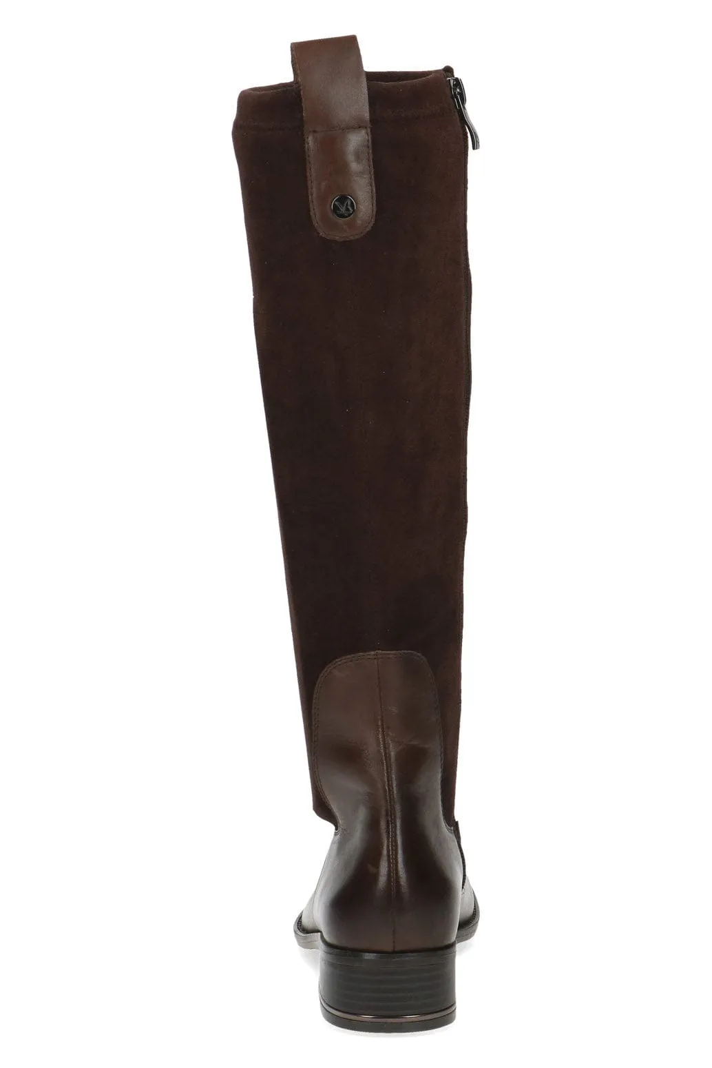 Leather and Stretch Suede Knee High Boots - Dark Brown Comb