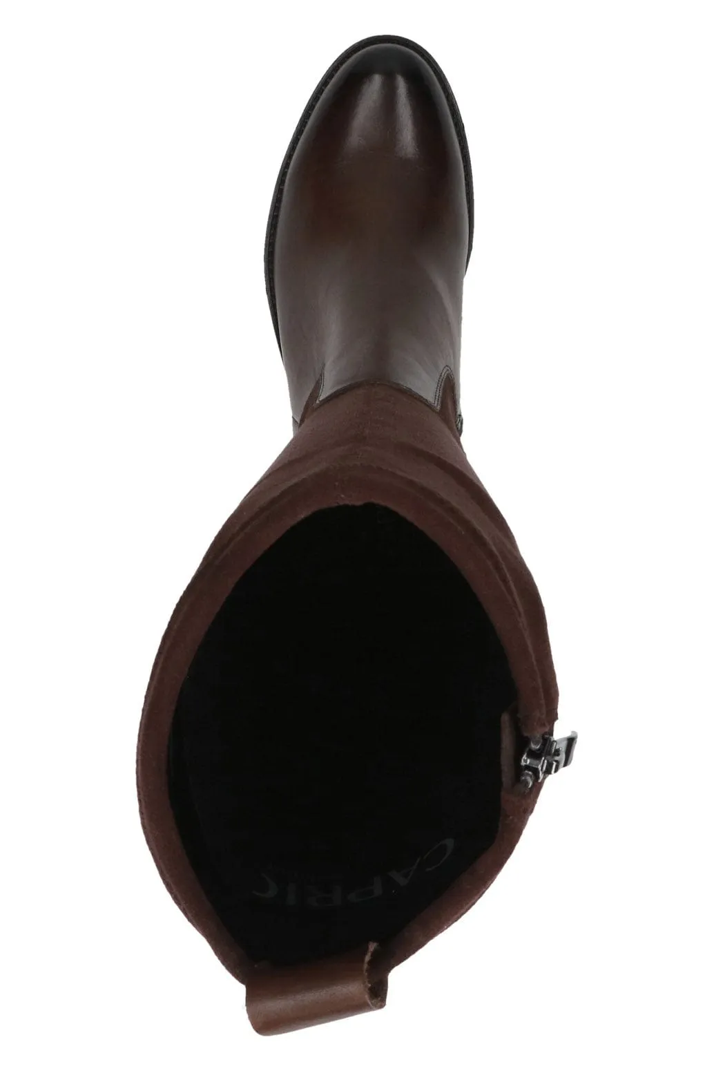 Leather and Stretch Suede Knee High Boots - Dark Brown Comb