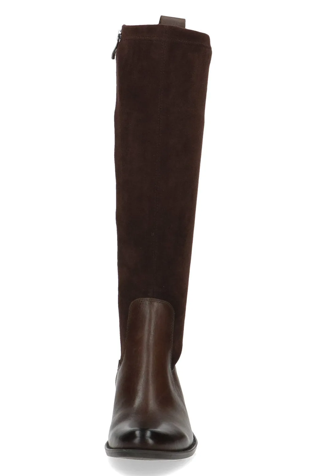 Leather and Stretch Suede Knee High Boots - Dark Brown Comb