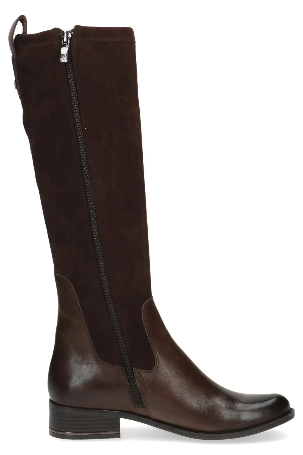 Leather and Stretch Suede Knee High Boots - Dark Brown Comb